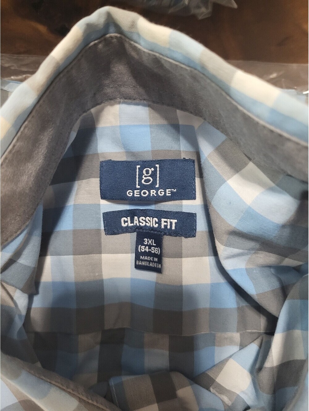 George Classic Fit 3XL Blue and Gray Plaid Button-Up Shirt